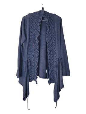 Emerald blue ruffled cascading boho cardigan sweater L